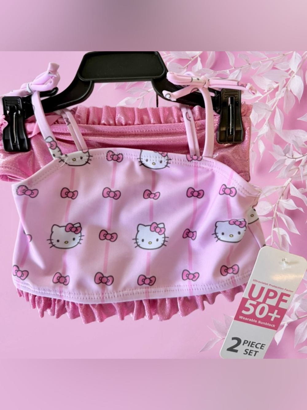 NWT Hello Kitty Pink Girls' UPF 50+ Two Piece Swim Suit Bathing Set 12m